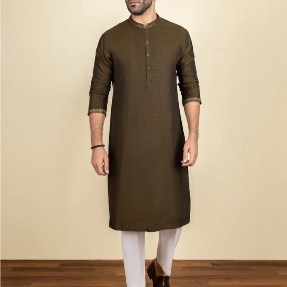 Junaid Jamshed Formal Mehndi Green Pakistani Men’s Kurta